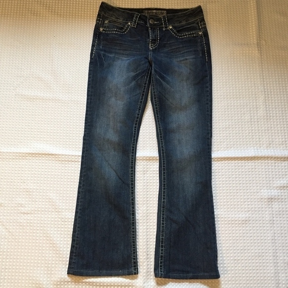 Warehouse One Premium Jeans Womens 29 Boot Cut Mid Rise Rhinestone Pocket Flaps - Picture 1 of 8